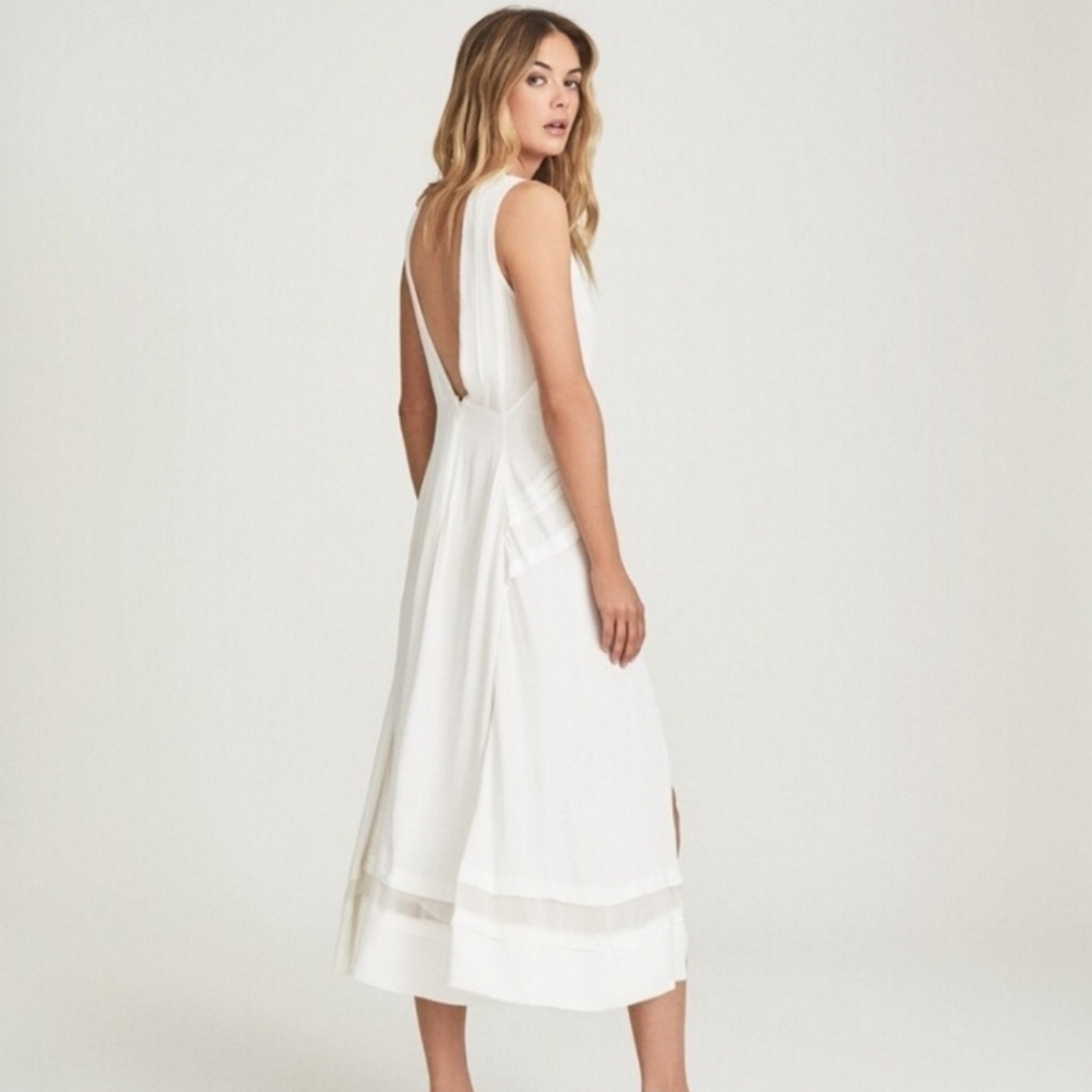 Reiss Marcella white split front sleeveless midi dress - Picture 3 of 16
